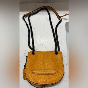 Coach Pebbled Leather Crossbody in Mustard Yellow with Black Chain Strap